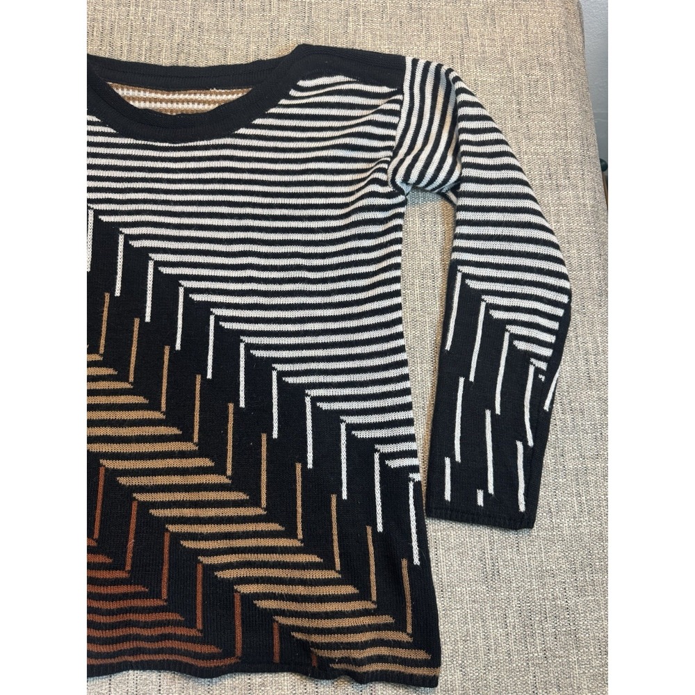 Nic + Zoe Womens Hazy Stripe Lightweight Sweater. Size Medium Brown White Black - Picture 6 of 11